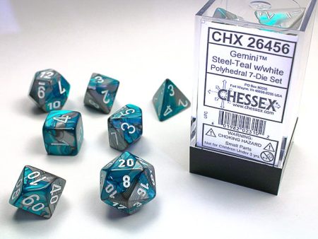 Chessex - 7-Dice Set - Gemini - Steel -Teal   White ( Polyhedral ) For Discount