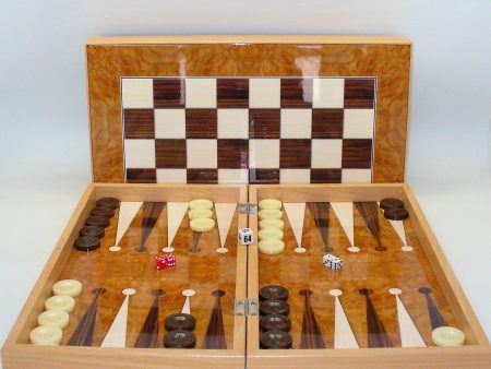 Backgammon Set: 19  Burlwood Decoupage Cheap