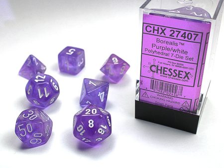 Chessex - 7-Dice Set - Borealis - Purple White Supply