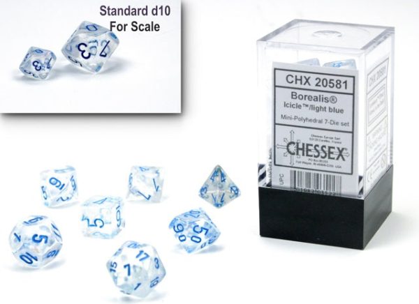 Chessex - 7-Dice Set - Mini Borealis - Icicle   Light Blue Luminary For Discount