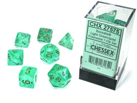 Chessex - 7-Dice Set - Borealis - Light Green   Gold ( Polyhedral ) Online Sale