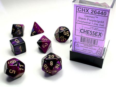 Chessex - 7-Dice Set - Gemini - Black-Purple Gold on Sale